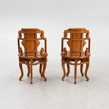 A pair of hardwood chairs,  Qing dynasty, 19th Century. Seal mark to reverse of back.