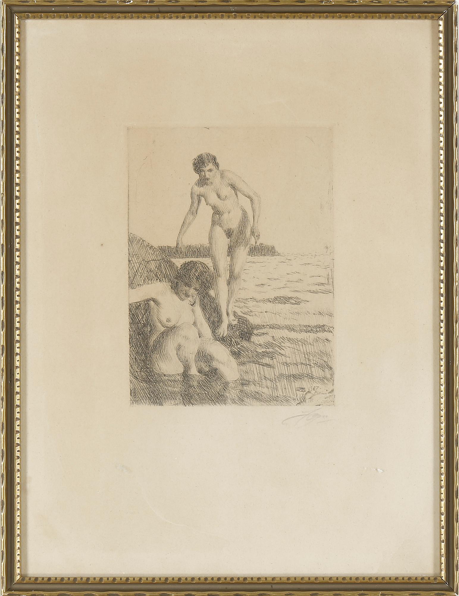 ANDERS ZORN, etsning, "På Hemsö", utförd 1917, signerad med blyerts.