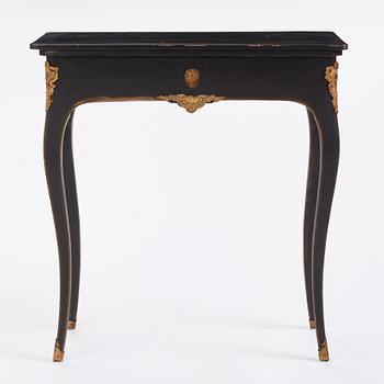 A japanned and gilt-brass mounted table attributed to L- Nordin, Stockholm, later part of the 18th century.