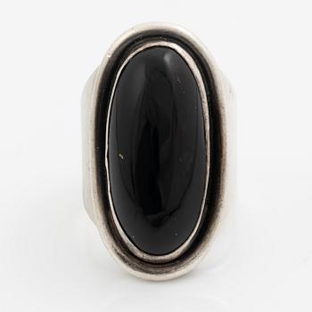 Ring, Carl Ove Frydensberg, silver with cabochon-cut black stone, Denmark.