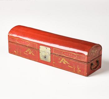 Two leather clad and lacquered chests, late Qing dynasty.