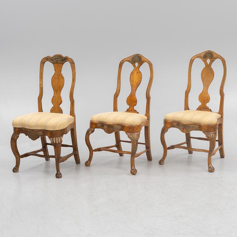 A set of six similar rococo chairs, 18th century.