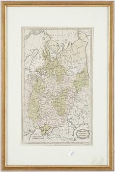 KARTA, etsning, "Muscovy or Russia in Europe", graverad ev J Barlow, 1800-tal
