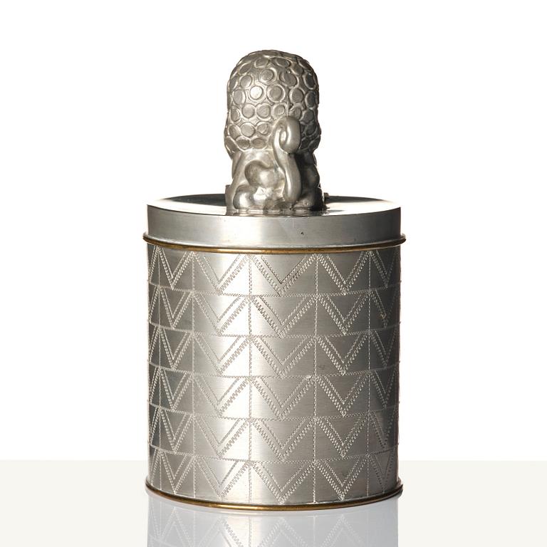 Anna Petrus, a lidded pewter jar with brass linings model "A 462", Firma Svenskt Tenn, Sweden 1928.