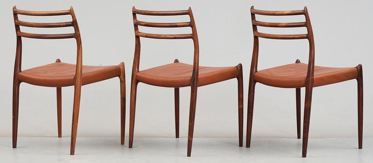 A Niels Ole Møller palisander dining table and and five chairs, J.L. Møller, Denmark 1950's-60's.