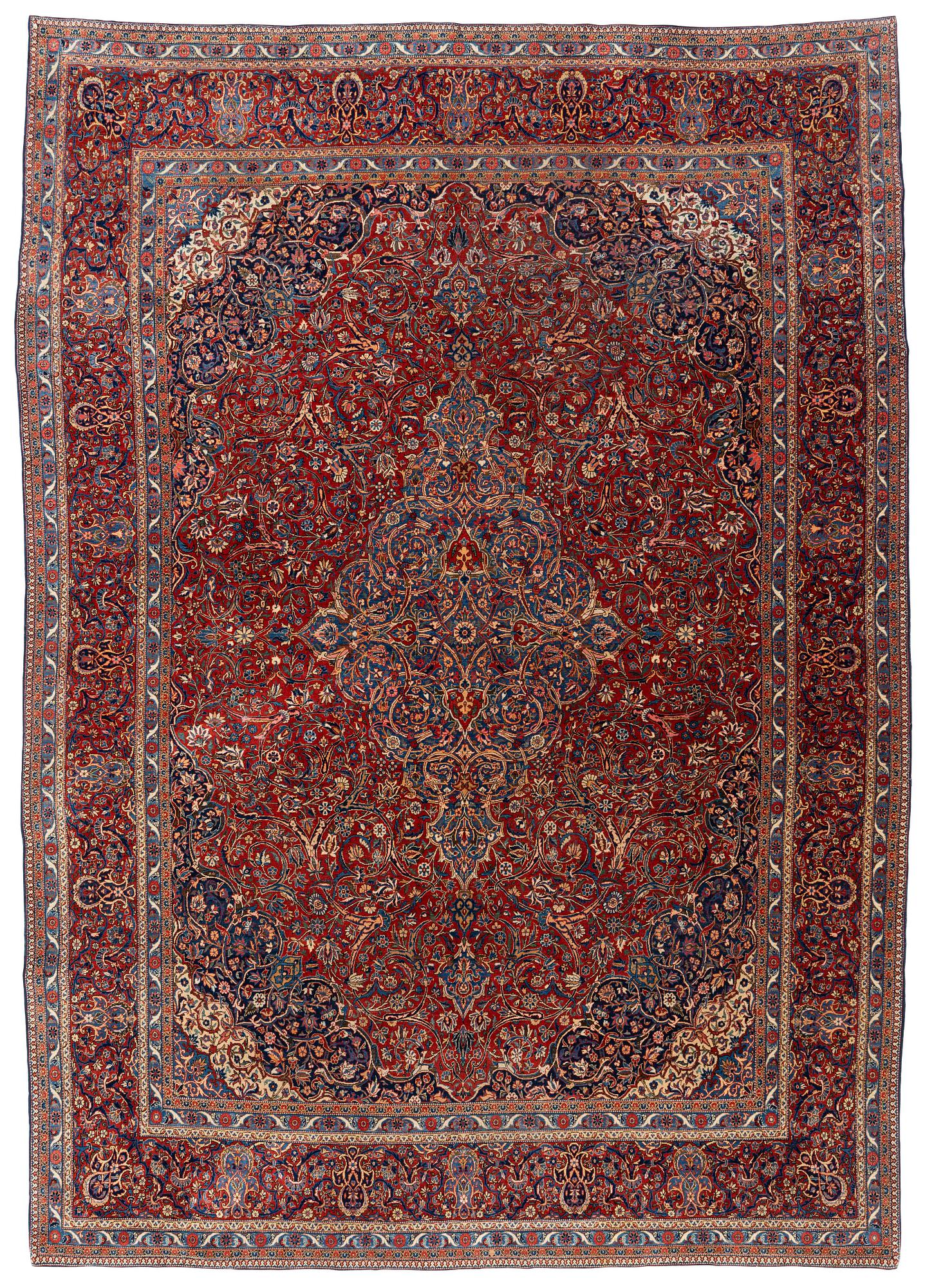 Matta, semiantik Keshan, ca 437 x 304-310 cm.