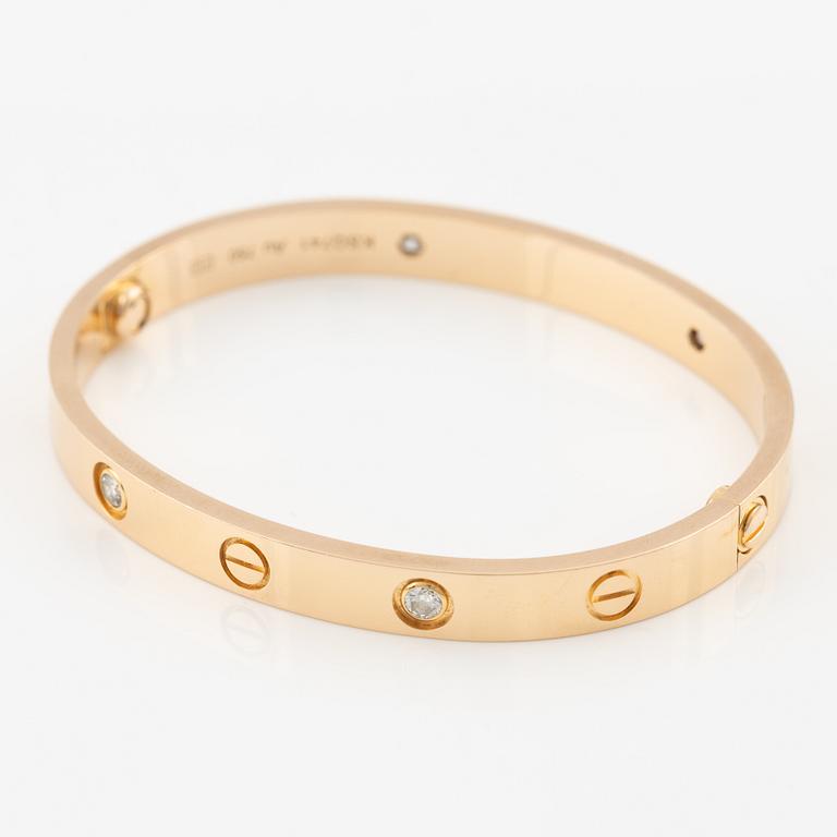 Cartier armband "Love" 18K roséguld med fyra runda briljantslipade diamanter.