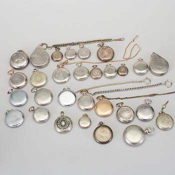 POCKET WATCH, 28 pcs, silver and base metal, circa 1900.