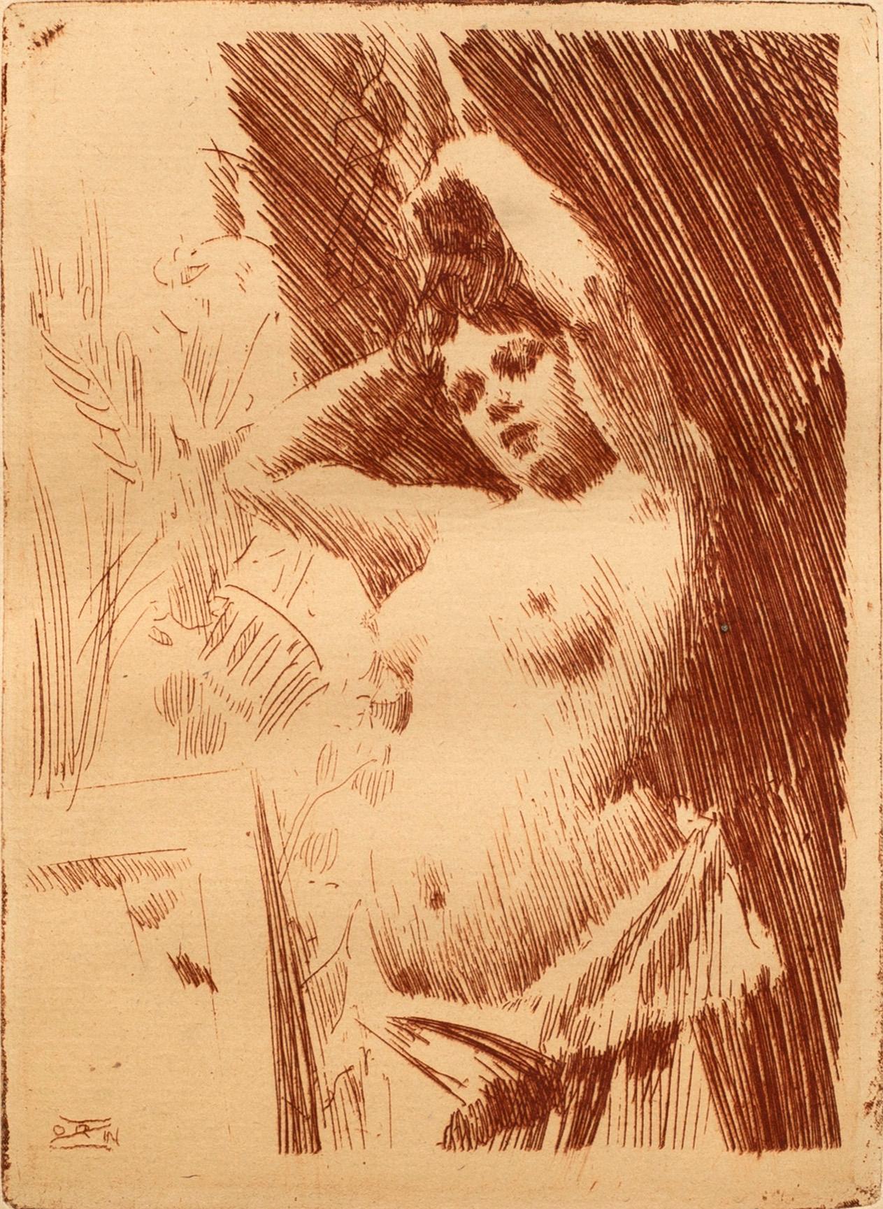 ANDERS ZORN, etsning i rött, 1891 (upplagan 15-20 exemplar, troligen endast ett fåtal i rött), signerad med blyerts.