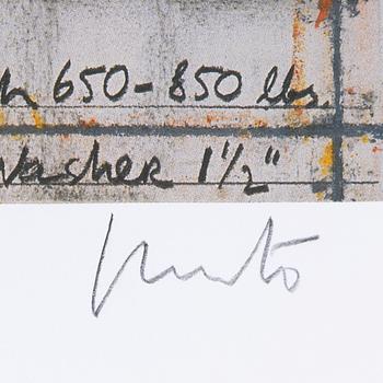 Christo & Jeanne-Claude, Offset in colours, with fabric application, 2013, signed Christo in pencil.