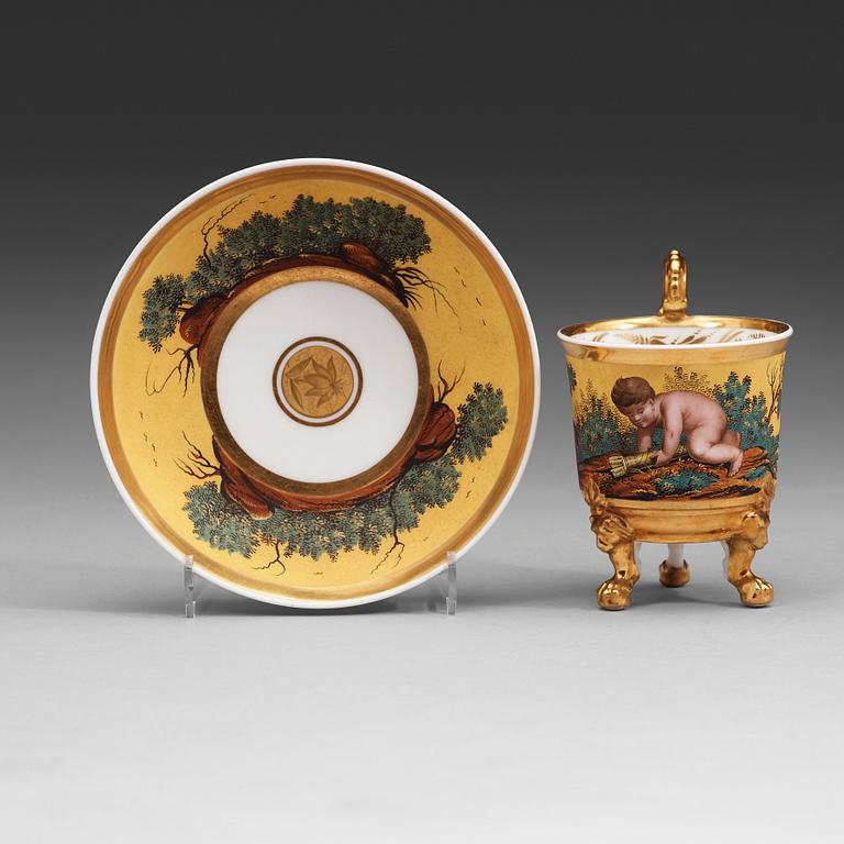 A cup and saucer, probably Russian, Imperial Porcelain Factory, St. Petersburg, first half 19th century.