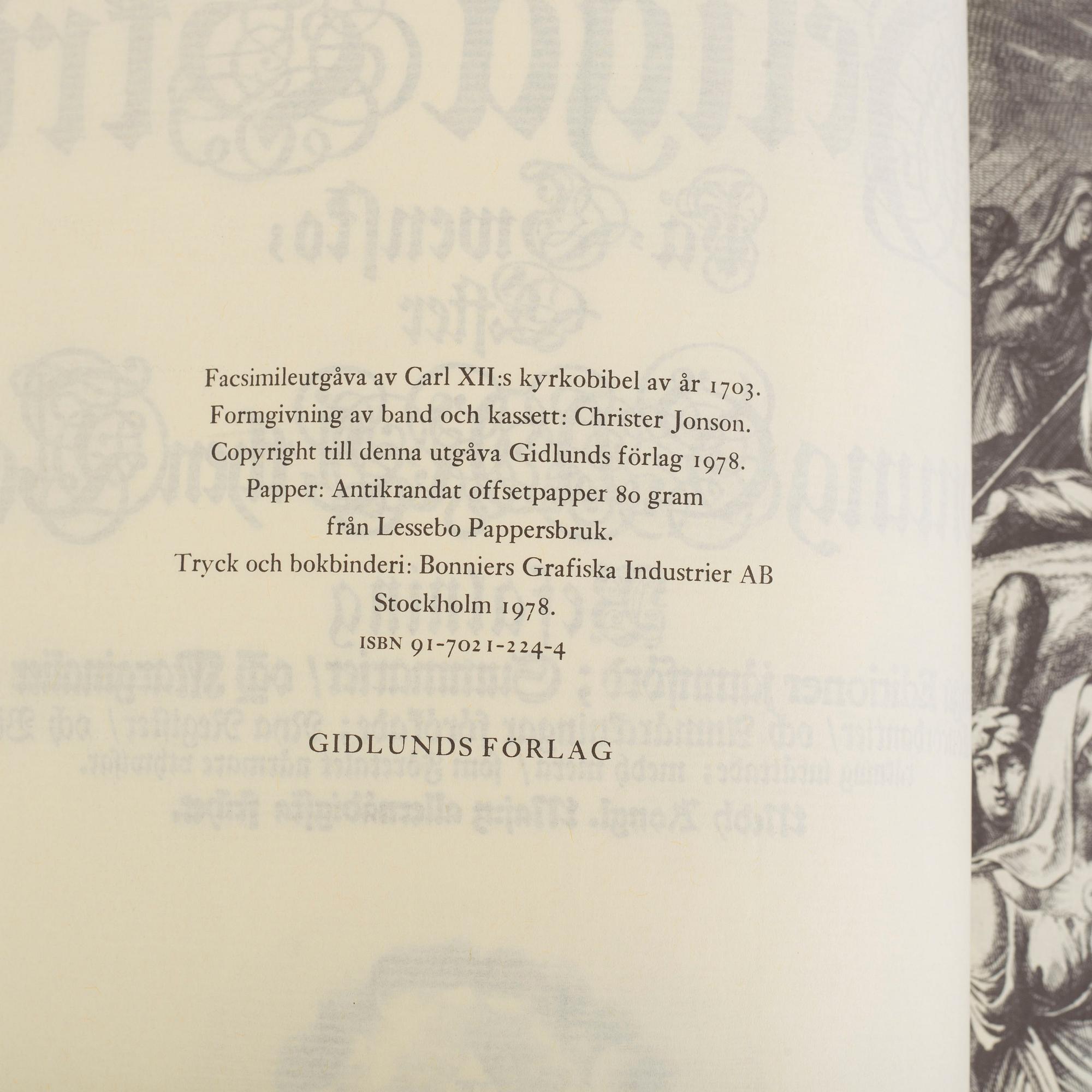 KARL XII:s BIBEL, "Biblia, thet är all then heliga skrift på swensko....", Stockholm 1703.