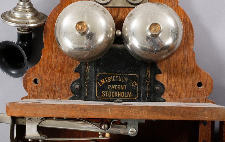 A wall telephone from L M Ericsson in Stockholm, early 20th century.