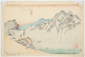 Ando Hiroshige, efter, "Sakanoshita: Fudesute Mountain".