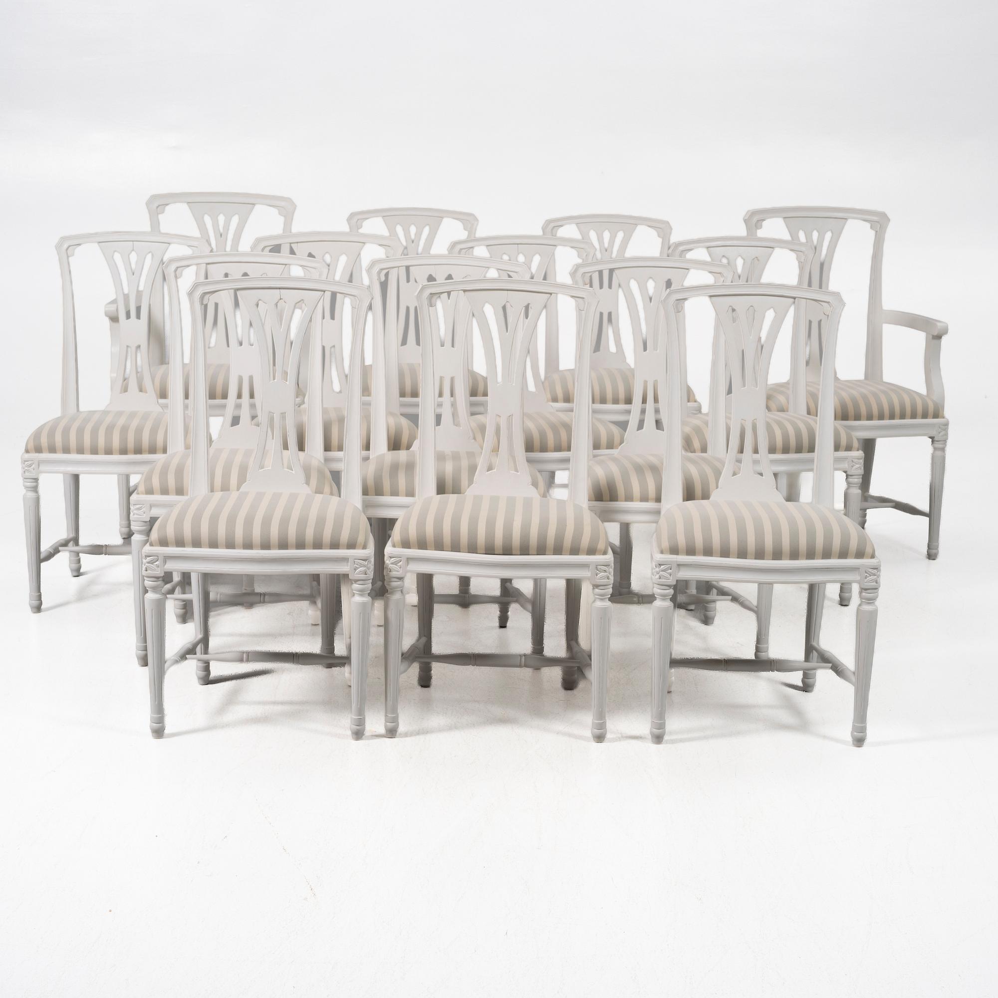 Chairs, 12+2, Gustavian style, Geromar.