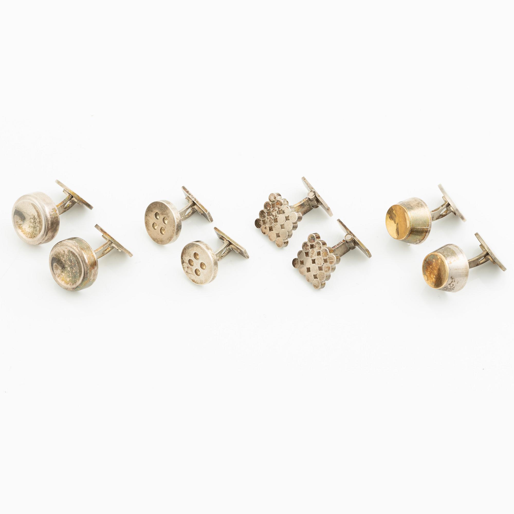 Four pairs of cufflinks, silver, including those by Anders Högberg and Cecilia Johansson.