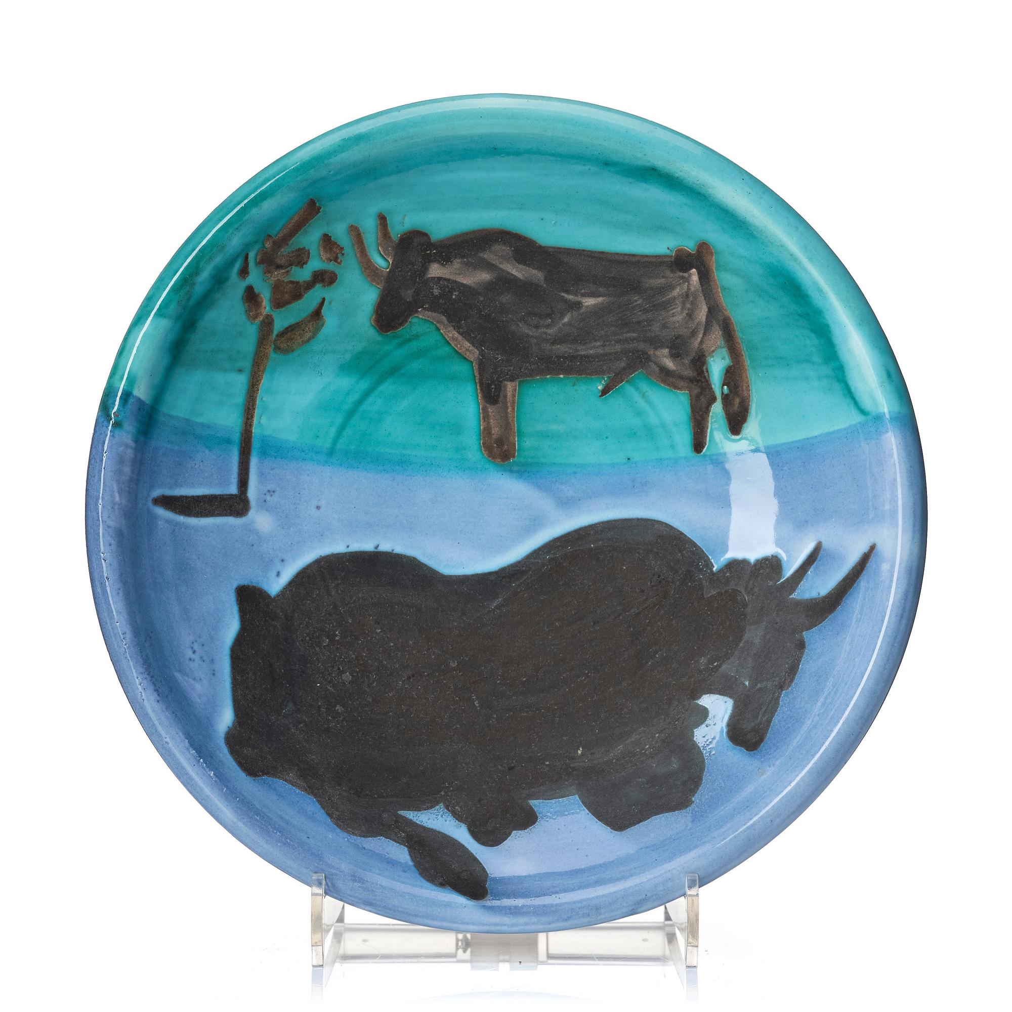 Pablo Picasso, a "Toros" (A.R. 161) faience dish, Madoura, Vallauris, France, post 1952.