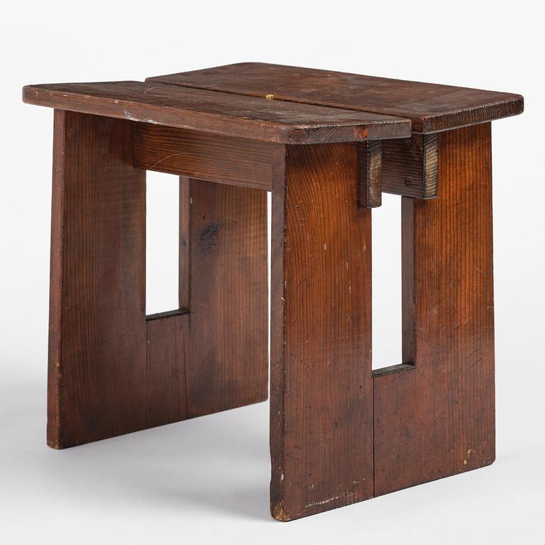Axel Einar Hjorth, a pair of stained pine "Skoga" stools, Nordiska Kompaniet, Sweden, 1930s.