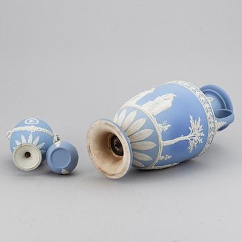 A group of three 'jasperware' vases, Wedgwood, second half of the 19th century.