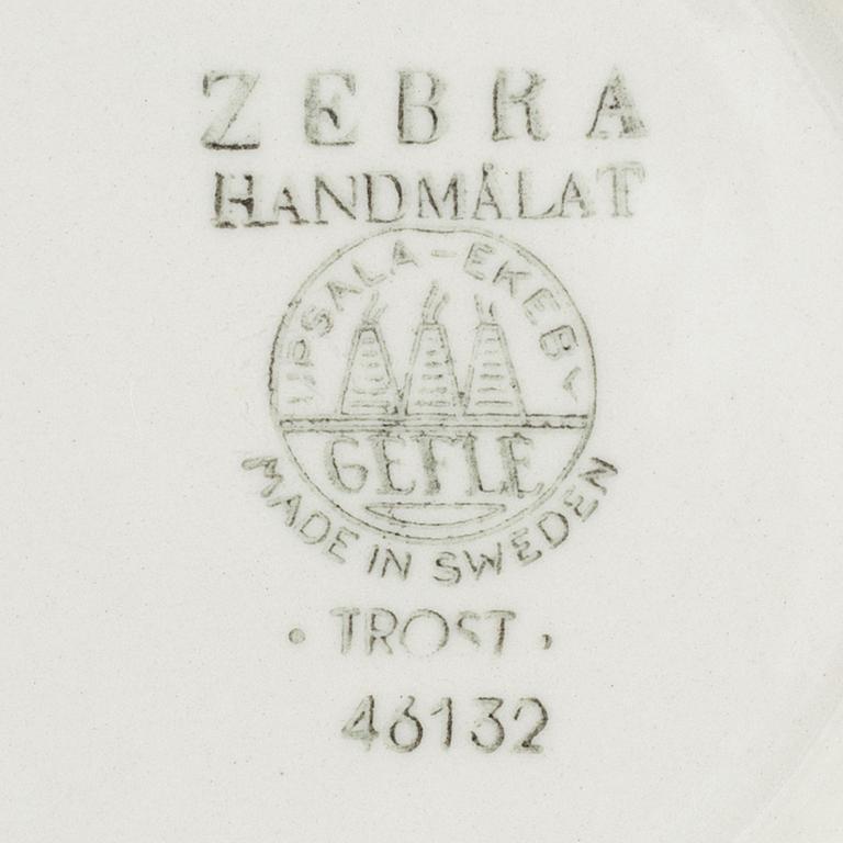 Eugen Trost, kaffekoppar med fat, 7 st, flintgods, "Zebra", Gefle.