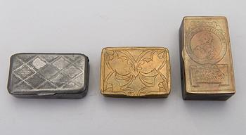 Ten 19th century snuff boxes, one from the 18th century. Sweden, Finland, Holland.
