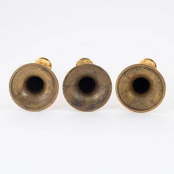 Hans Bolling, three brass candlesticks, Torben Ørskov & Co, Denmark.