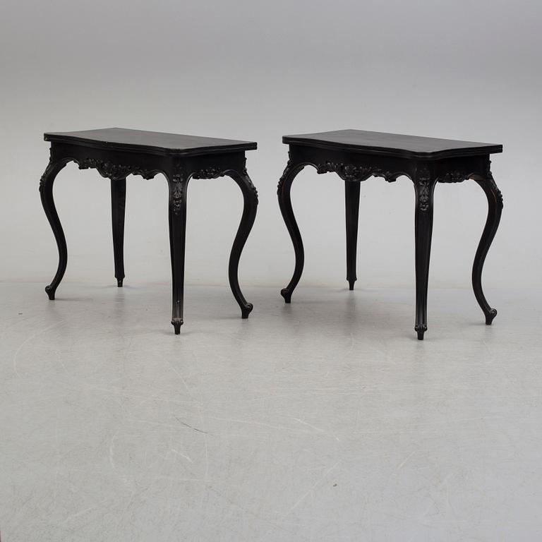 A pair of end of the 19th century new rococo style painted card tables.