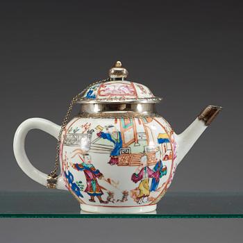 A 12 piece famille rose tea service, with later Dutch Silver mounts, Qing dynasty, Qianlong (1736-95).