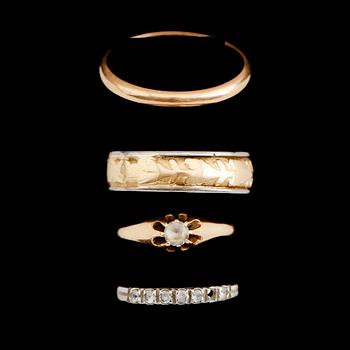 RINGAR, 4 st, 18 k guld och vitguld. Total vikt ca 16 g.