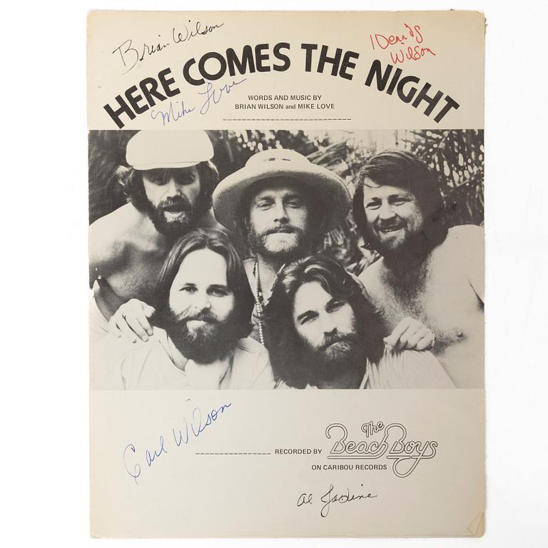 Beach Boys, "Here Comes The Night", signed sheet music, Almo Publications, USA.
