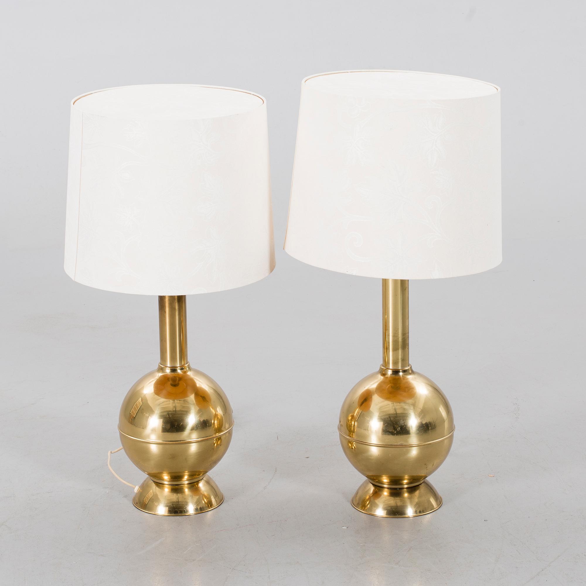 A pair of Danish brass table lamps, later part of the 20th century.