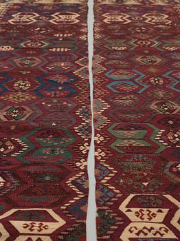 ANTIQUE AKSARAY, PROBABLY, KILIM. 2 parts. 324 x 81,5 as well as 329 x 76 cm.