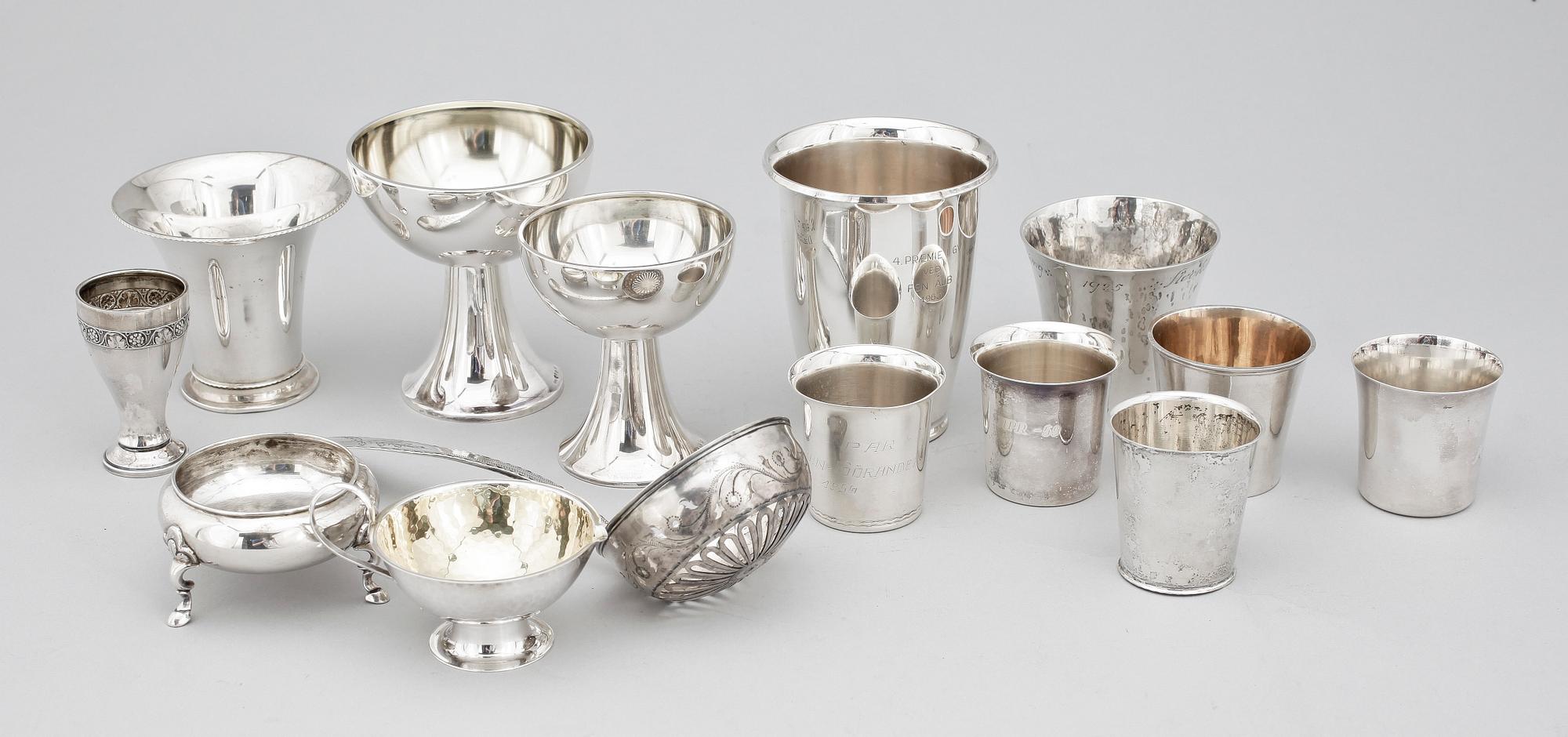 PARTI SILVER, 14 delar, 1800/1900-tal. Tot vikt ca 555 gram.
