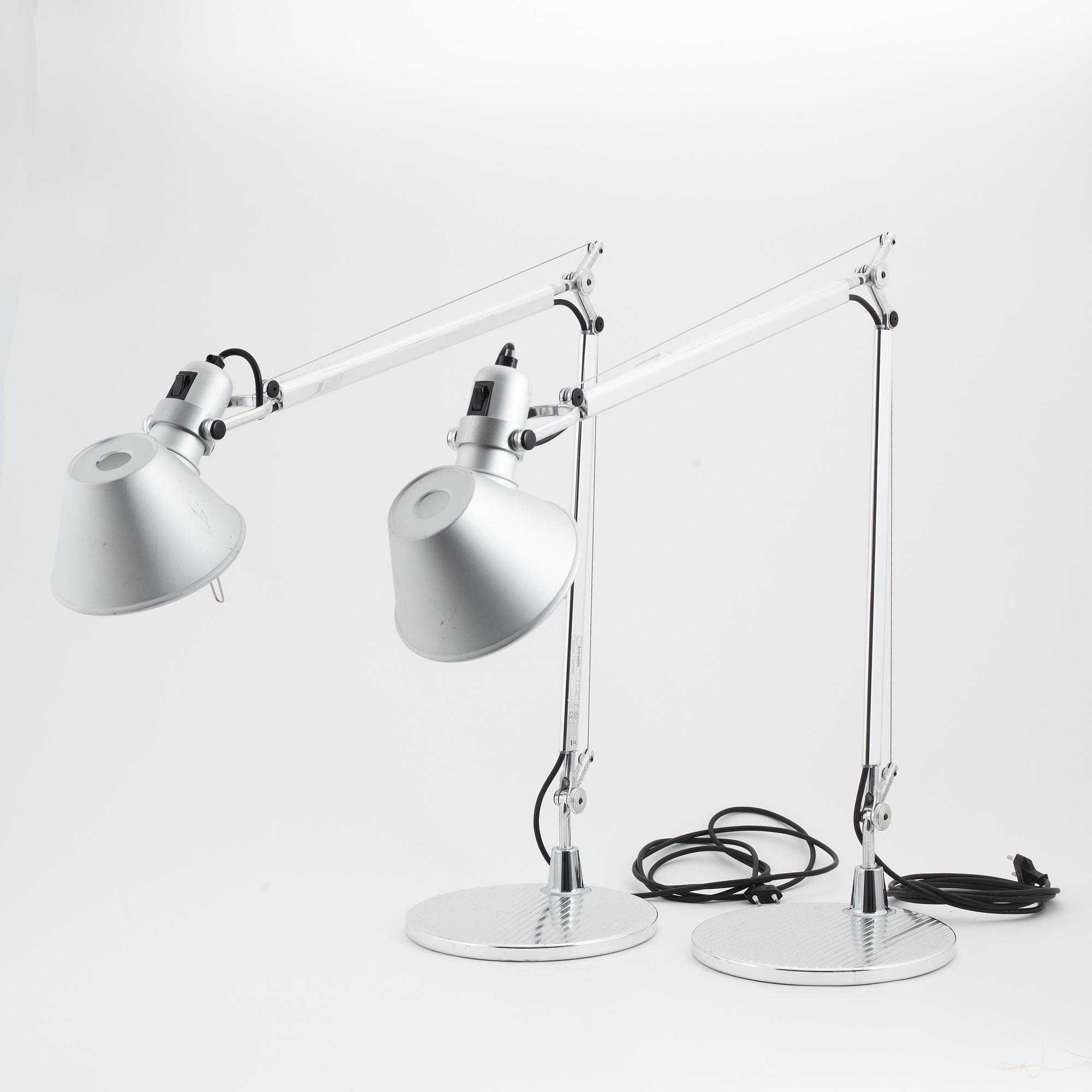 Michele De Lucchi & Giancarlo Fassina, a pair of 'Tolomeo' table lights, Artemide, Italy.