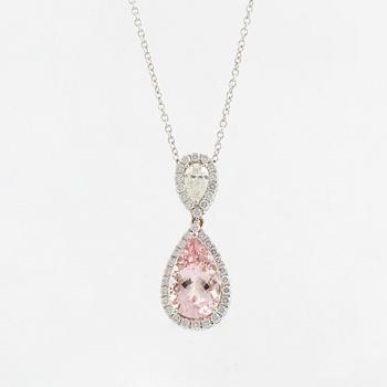 Pear shaped morganite and diamond necklace.