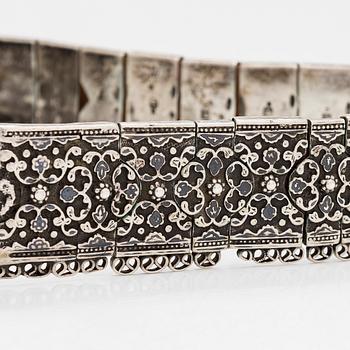 Skärp, silver, niello och läder, Kaukasus, 1900-talets början.