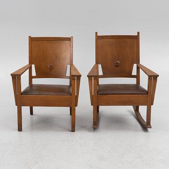 Nordiska Kompaniet, fåtölj samt gungstol, "Ringen", jugend, 1907.