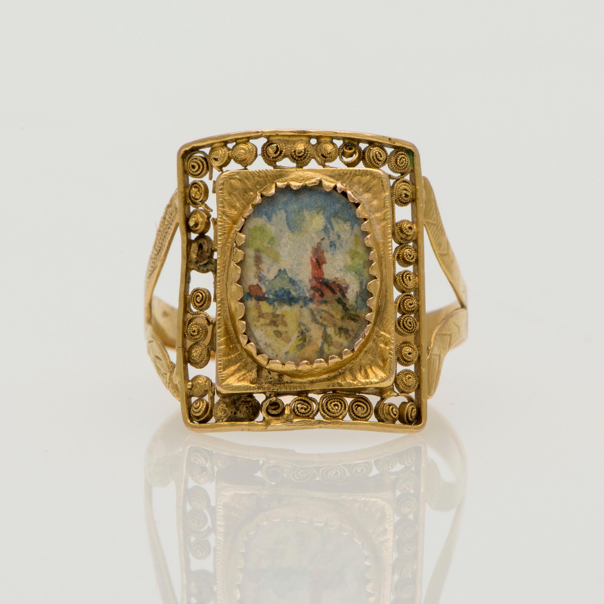 RING, miniatyrbild, filigranarbete, 14K guld. Sverige 1854.