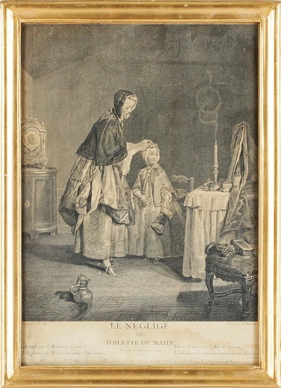 KOPPARSTICK, 4 st, bla efter Jean-Baptist Chardin, troligen 1700-tal.