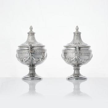 A pair of Swedish Gustavian silver sugar-bowls, mark of Johan Malmstedt, Gothenburg 1786.