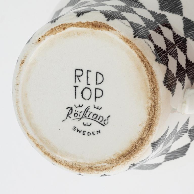 Marianne Westman, koppar med fat, 7 st, "Red Top", Rörstrand.