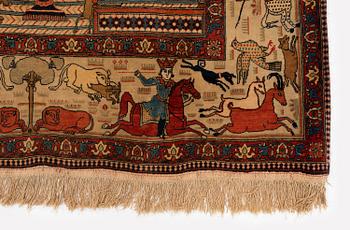 Matta, antik figural, Keshan "Motachem", centrala Persien, ca 206 x 133 cm.