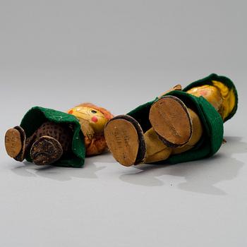 MOOMIN FIGURINES, Snufkin and Little My, Atelier Fauni, Finland 1950s/60s.