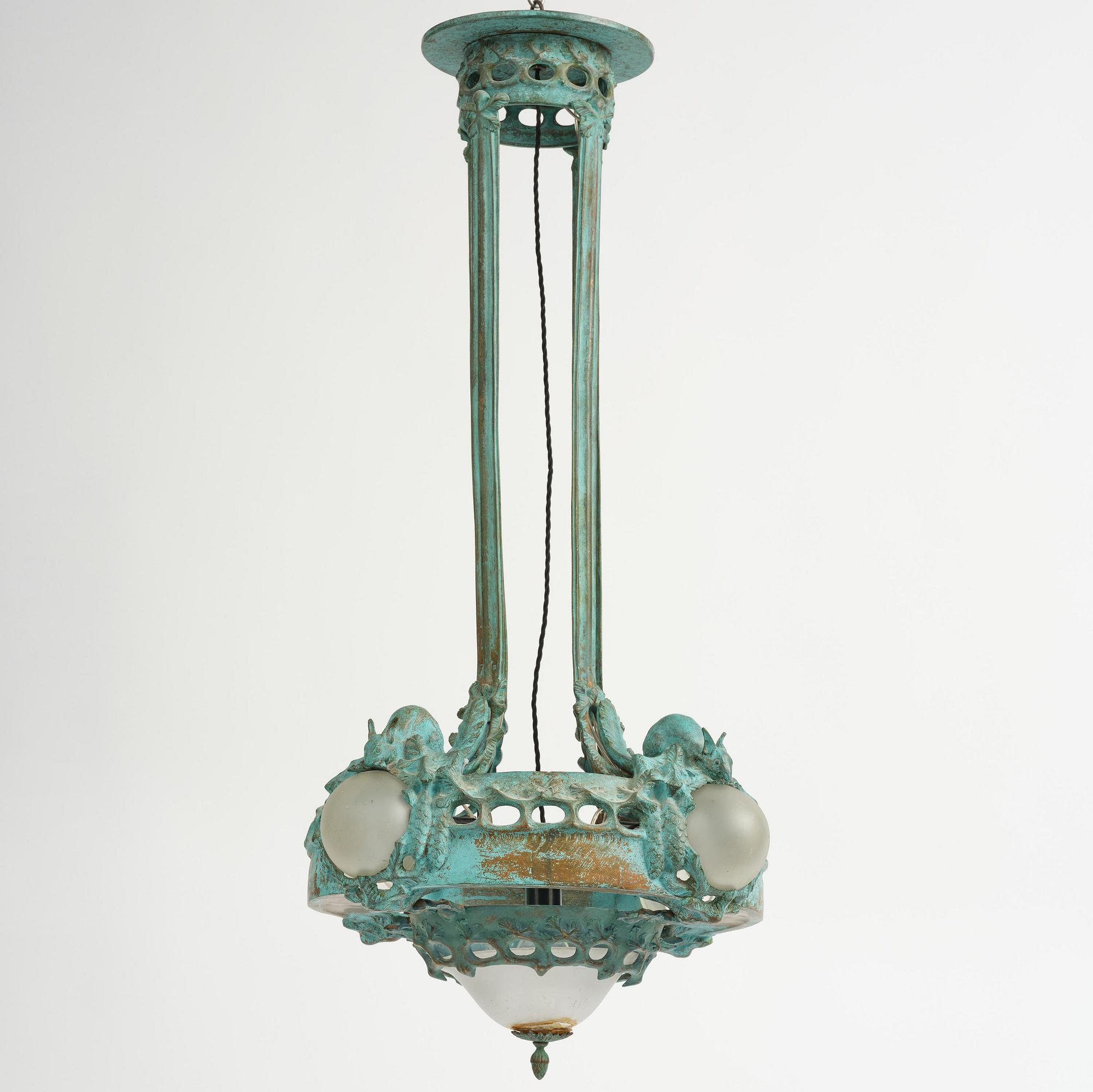 Emy Wahlström, an Art Nouveau chandelier model "5024", Arvid Böhlmarks Lampfabrik, Stockholm, 1910s.