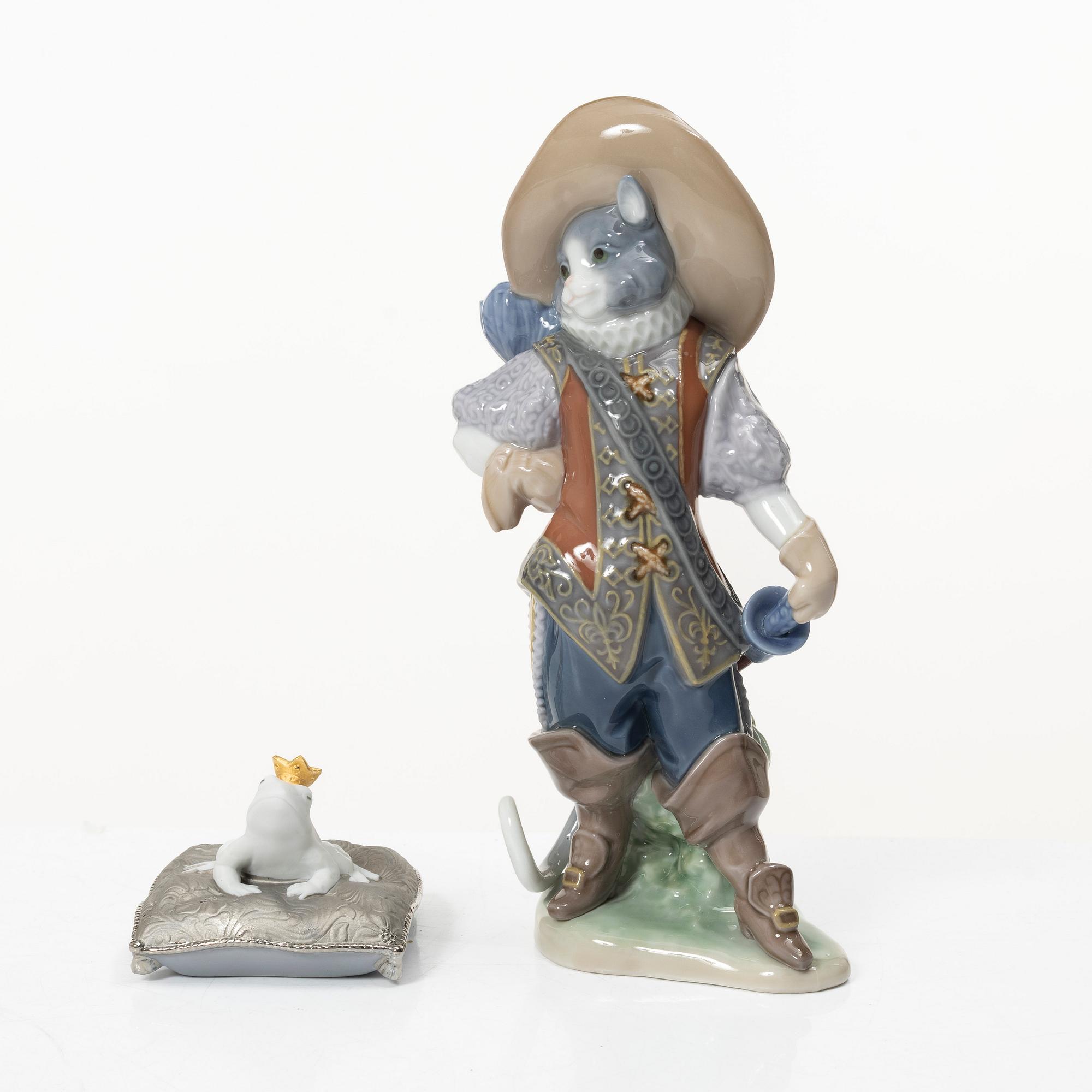 Lladró, figuriner, 4 st, "Prince of the elves", "Enchanted prince", "Puss in boots", "Hans och Greta", Spanien.