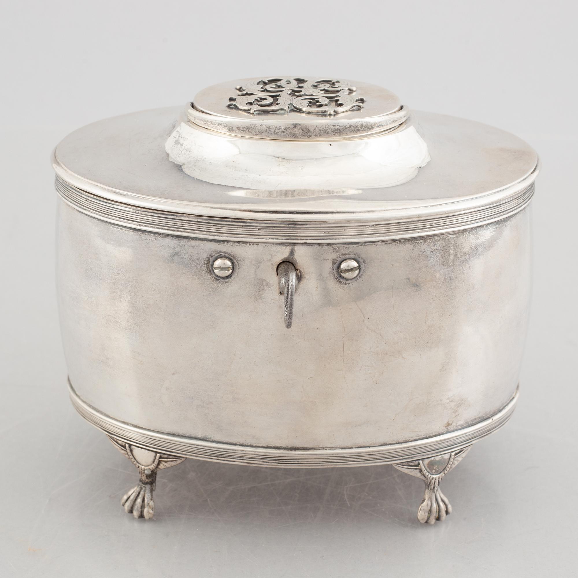 An Empire silver sugar box, mark of Gustaf Folcker, Stockholm 1817.