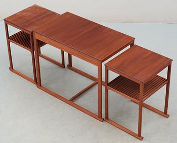 A Carl Malmsten teak set of occasional tables, manufactured by Åfors Möbelfabriks AB, Sweden.