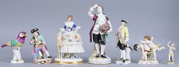 FIGURINER, 7 st, porslin, bl a Meissen.