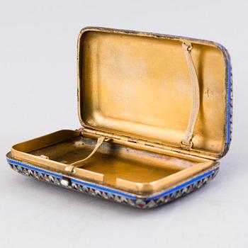 A CIGARETTE CASE, silver (88) and cloisonné enamel, Ovchinnikov, Moscow 1887, Russia.