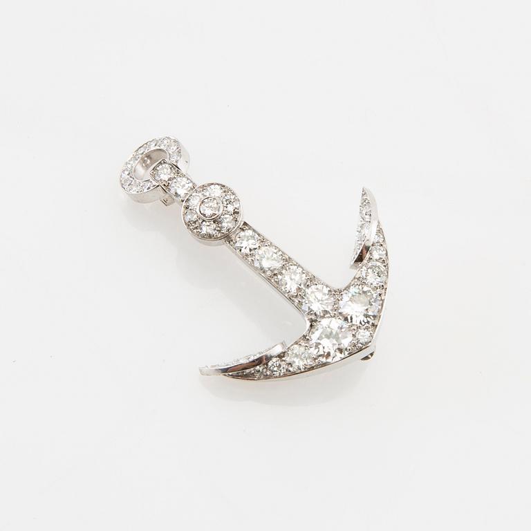 Brooch in the form of an anchor made of 18K white gold with diamonds.